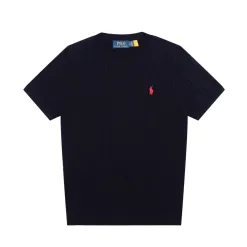 Hochwertige Ralph Lauren Kurzarm Schwarz Strick Solid Luxus