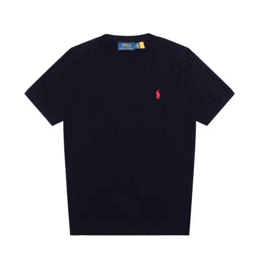 Hochwertige Ralph Lauren Kurzarm Schwarz Strick Solid Luxus