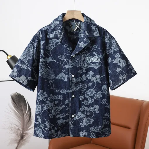 Hochwertiger Louis Vuitton Kurzarm-Jeans-Jacquard-Stil in Weiß