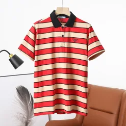 Premium Prada Kurzarm-Streifenmuster aus roter Baumwolle