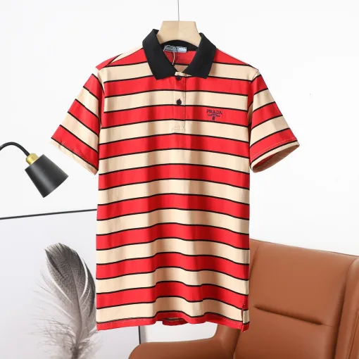 Premium Prada Kurzarm-Streifenmuster aus roter Baumwolle