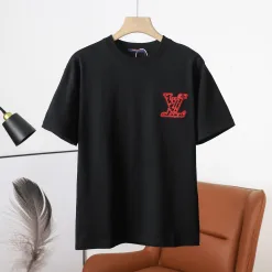 Hochwertiges Louis Vuitton Kurzarmhemd aus schwarzer Baumwolle mit Stickerei