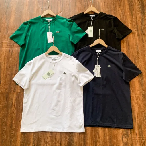 Premium Lacoste Kurzarmshirt aus schwarzer Baumwolle, sportliche Kollektion