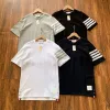 Premium Thom Browne Kurzarm Weiß Seide Gestreift Stil