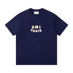 Premium Qualität Ami Kurzarm Navy Baumwolle Logo Kollektion