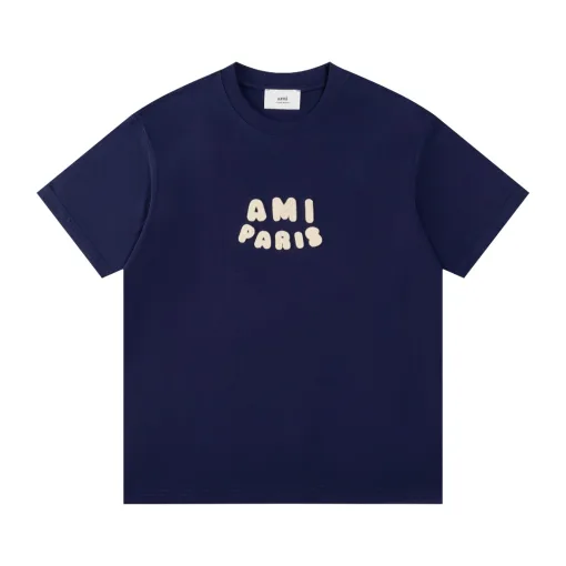 Premium Qualität Ami Kurzarm Navy Baumwolle Logo Kollektion