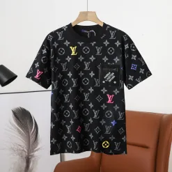 Meistverkaufte Louis Vuitton Kurzarm Schwarz Leder Print Luxus
