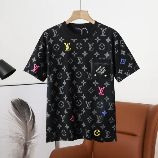 Meistverkaufte Louis Vuitton Kurzarm Schwarz Leder Print Luxus