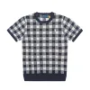 Premium Ralph Lauren Kurzarm-Strickjacke im Karomuster in Marineblau
