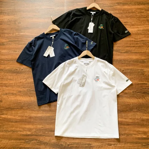 Premium Lacoste Kurzarm-T-Shirts aus weißer Baumwolle, klassische Kollektion