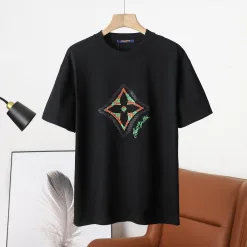 Premium Louis Vuitton Kurzarm Schwarz Baumwolle Gewaschen Luxus
