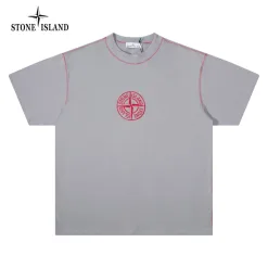 Hochwertige Stone Island Kurzarm-Kollektion aus roter Seide mit Stickerei
