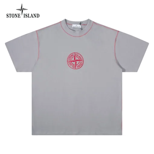 Hochwertige Stone Island Kurzarm-Kollektion aus roter Seide mit Stickerei