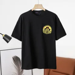Hochwertige Louis Vuitton Kurzarm-Kollektion aus schwarzer Baumwolle mit Stickerei