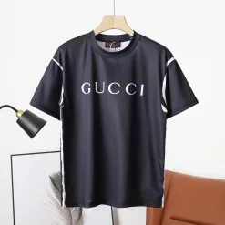 Premium Qualität Gucci Kurzarm Schwarz Baumwolle Logo Luxus