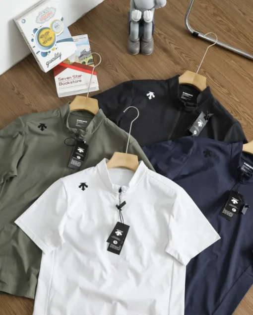 Premium Descente Kurzarm Schwarz Polyester Atmungsaktive Kollektion