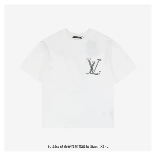 Hochwertiger Louis Vuitton Kurzarm-Baumwolldruck Luxus