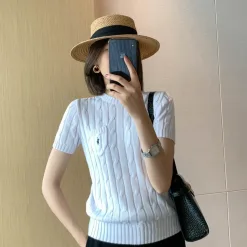 Bestseller Ralph Lauren Kurzarm Weiß Strick Solid Luxus