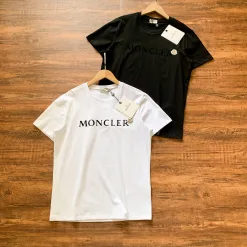 Luxus Moncler Kurzarm Weiß Baumwolle Logo Stil