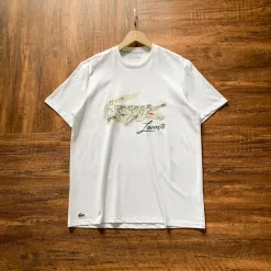 Premium-Qualität Lacoste Kurzarm-Kollektion aus gelber Baumwolle mit Print