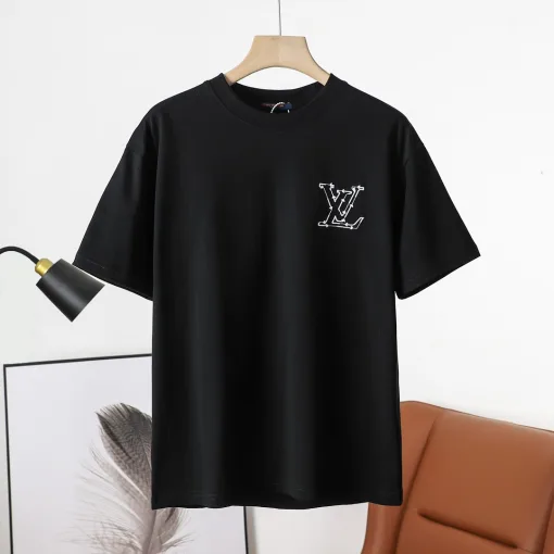 Hochwertige Louis Vuitton Kurzarm Schwarz Denim Logo Luxus