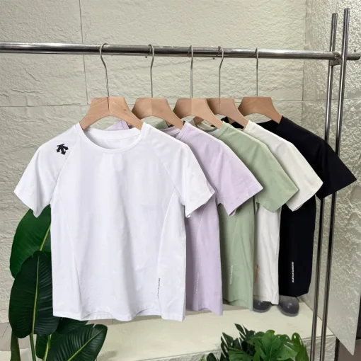 Premium Descente Kurzarm Schwarz Baumwolle Logo Luxus