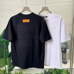 Hochwertiges Louis Vuitton Kurzarmhemd aus schwarzer Baumwolle mit Stickerei