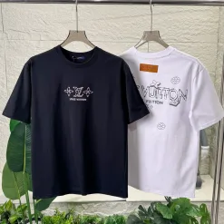 Premium Louis Vuitton Kurzarmhemd aus schwarzer Baumwolle im Logo-Stil