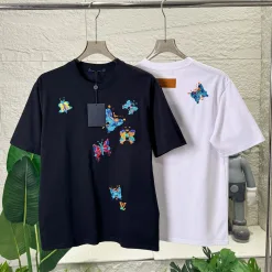 Luxus-Kollektion mit kurzen Ärmeln aus schwarzer Baumwolle von Louis Vuitton mit Stickerei