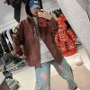 Luxus Chrome Hearts Jeans Blau Leder Patchwork Stil