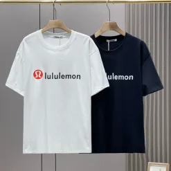 Luxus Lululemon Kurzarm Schwarz Baumwolle Logo Luxus