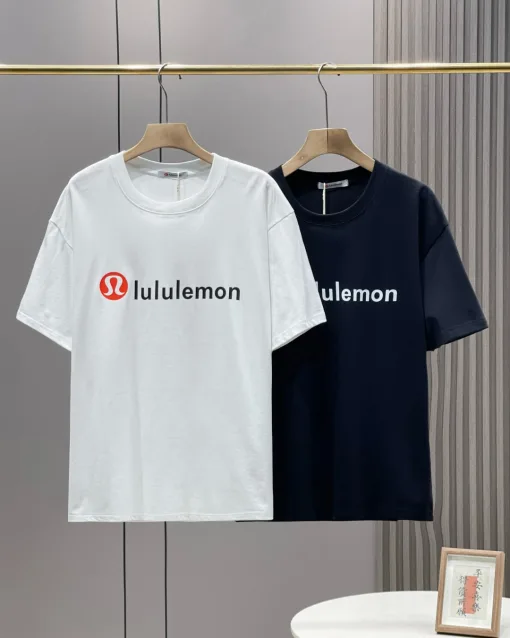 Luxus Lululemon Kurzarm Schwarz Baumwolle Logo Luxus