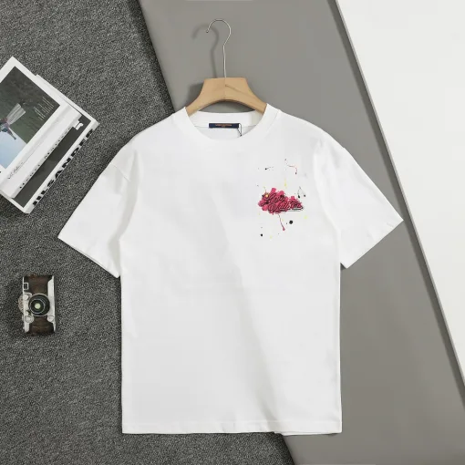 Premium Louis Vuitton Kurzarm-Kollektion mit schwarzer Baumwollstickerei