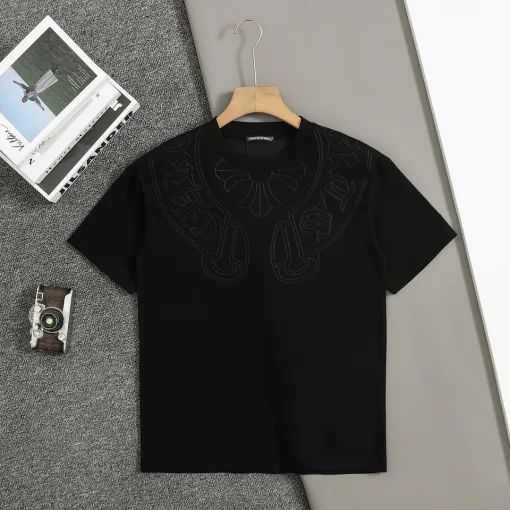 Hochwertige Chrome Hearts Kurzarm-Kollektion aus schwarzer Baumwolle mit Stickerei