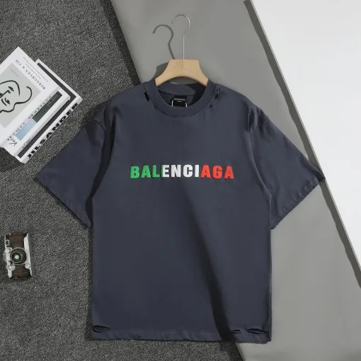 Premium Balenciaga Kurzarm Schwarz Baumwolle Logo Luxus