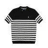 Premium Qualität Ralph Lauren Kurzarm Schwarz Seide Gestreifte Kollektion