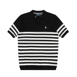 Premium Qualität Ralph Lauren Kurzarm Schwarz Seide Gestreifte Kollektion