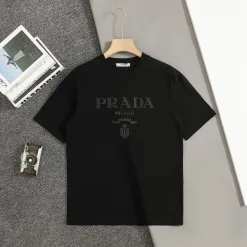 Premium Prada Kurzarm Schwarz Baumwolle Classic Collection