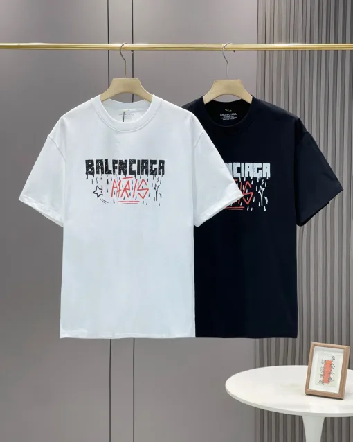 Premium Balenciaga Kurzarm Schwarz Baumwolle Print Luxus