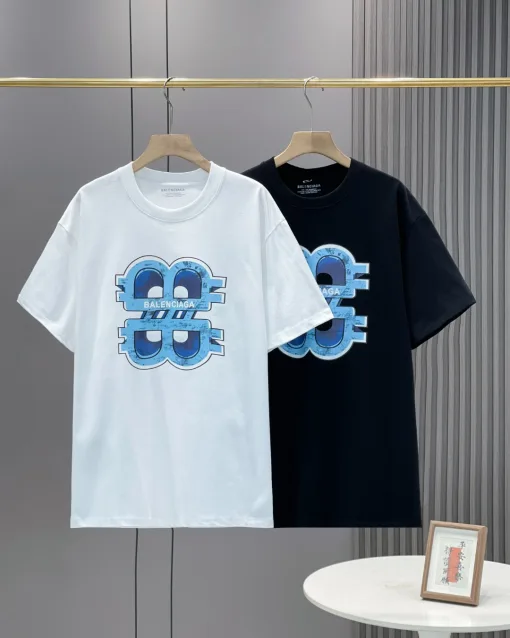Premium Balenciaga Kurzarm Schwarzer Baumwolldruck