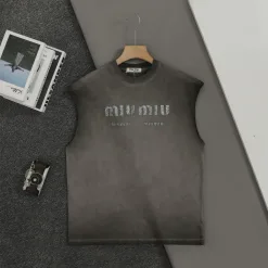 Luxus Miu Miu Ärmellos Silber Baumwolle Minimalistischer Luxus