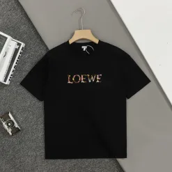 Luxus Loewe Kurzarm Schwarz Baumwolle Bestickt Stil