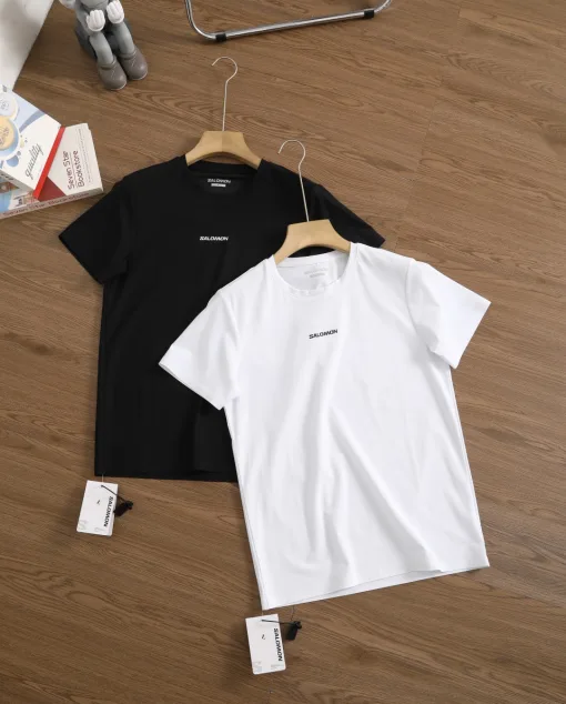 Premium Qualität Salomon Kurzarm Schwarz Seide Logo Luxus