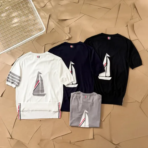 Bestseller Thom Browne T-Shirts Weiß Seide Streifen Stil