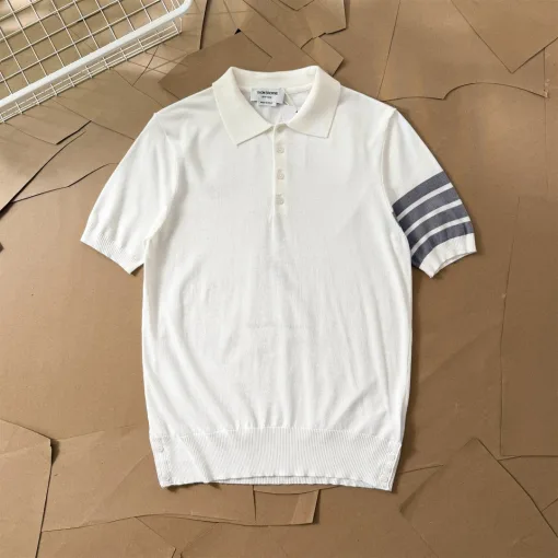 Premium Qualität Thom Browne Pullover Weiß Seide Streifen Stil