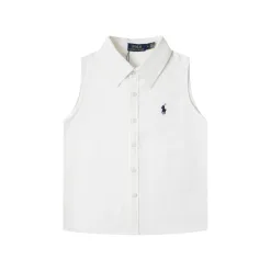 Premium Ralph Lauren Ärmelloses Hemd aus weißer Baumwolle im Logo-Stil