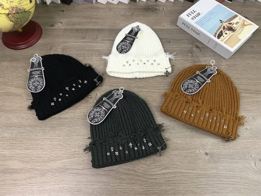 Meistverkaufte Chrome Hearts Mütze Schwarze Wolle Distressed Luxus