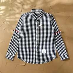Hochwertige Thom Browne Langarm Blau Baumwolle Klassischer Stil