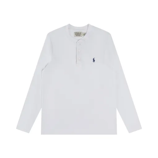 Hochwertige Ralph Lauren Langarmshirts aus gewaschener weißer Baumwolle