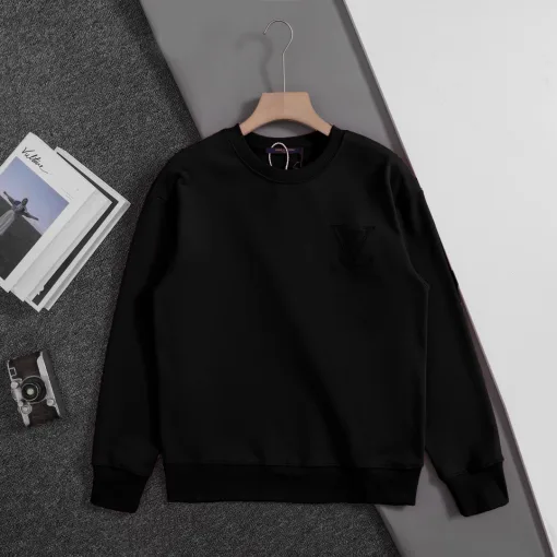 Premium Louis Vuitton Sweatshirts Schwarz Baumwolle Bestickt Stil